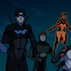 Black Lightning, Nightwing, Geoforce, Halo, and Forager the Bug in DC Universe’s Young Justice: Outsiders.